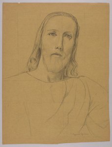 Cabeza de Cristo, reverso: Crucifixión de Cristo de Hans Thoma