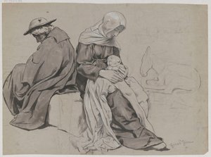 Descanso de la Sagrada Familia durante la huida a Egipto de Hans Thoma
