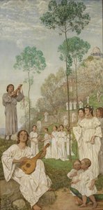 Tríptico de Pascua: Los reinos de los bienaventurados (El Paraíso) de Hans Thoma