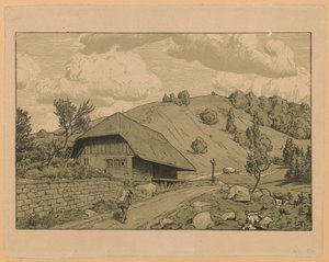 Paisaje rural con un caminante de los alrededores de Happach en la Selva Negra de Hans Thoma