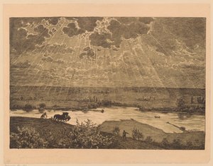 Paisaje con un sembrador y un labrador junto al Meno de Hans Thoma