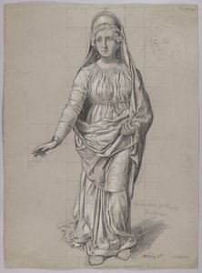 Proyecto de vestuario para Fricka, verso: boceto de vestuario para una valquiria de Hans Thoma