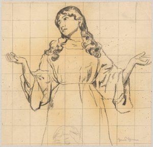 Estudio de una joven con un vestido holgado y los brazos en alto de Hans Thoma