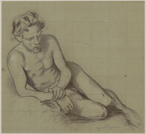 Estudio de un hombre desnudo recostado sobre el lado derecho de Hans Thoma