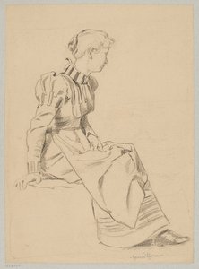 Estudio de una joven sentada con vestido largo de Hans Thoma