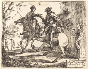 Tres jinetes frente a una posada de Hans Ulrich Franck