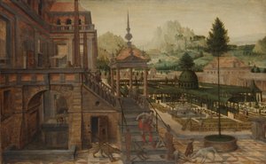 Jardines de Palacio con el pobre Lázaro en primer plano