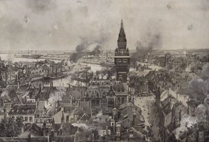 El bombardeo de Dunkerque (litografía) de Hans W. (after) Schmidt