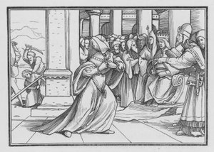 Atalía es apresada y asesinada al entrar en el templo, 2 Reyes XI, 14 de Hans after Holbein the Younger