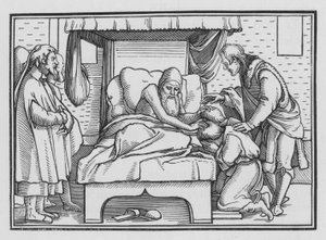 Jacob bendice a José y a sus dos hijos, Génesis XLVIII, 14 de Hans after Holbein the Younger