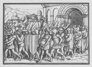 Sisaque saquea Jerusalén, 2 Crónicas XII, 9 de Hans after Holbein the Younger