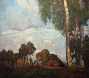 Luz del atardecer con pequeñas casitas