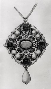 Diseño para un colgante con un rubí, zafiros y perlas de Hans attr. to Holbein the Younger