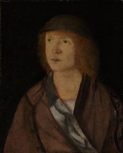 Retrato de un joven, reverso Chica haciendo una guirnalda de Hans von Kulmbach