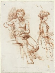 Dos bocetos para la pareja de enamorados de „Werbung“ y otros estudios de Hans von Marées