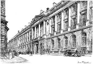 El exterior del Clubhouse RAC en Pall Mall, Londres, 1946 de Hanslip Fletcher