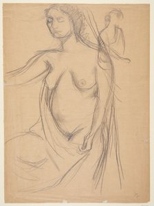 Modelo femenino, tres cuartos de perfil hacia la izquierda, cortada a la altura de las rodillas, y un pequeño estudio de modelo de Harald Giersing