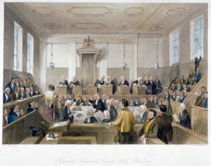 Dentro del Tribunal Penal Central, Old Bailey, con una corte en sesión, Ciudad de Londres de Harden Sidney Melville