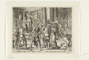 Joás presentado al ejército Historia de Joash y la reina Atalja (título de la serie) de Harmen Jansz Muller