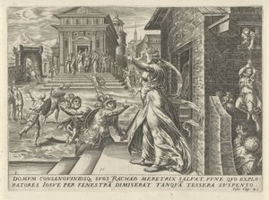 Rahab deja escapar a los espías por la ventana La historia de Josué (título de la serie) de Harmen Jansz Muller