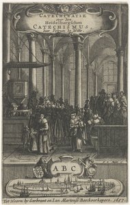interior de la iglesia Página de título para: P. de Witte, Catecización sobre el catecismo de Heidelbergschen, 1657 de Harmen de Mayer