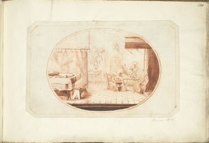 Interior de cocina con dos mujeres y un gato, en óvalo. de Harmen ter Borch