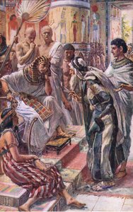 Jacob ante el faraón, ilustración de Pictures That Teach The Crown Series, 1920