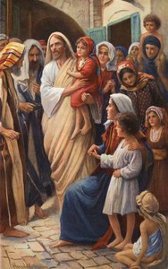 Jesús bendiciendo a los niños (litografía en color)
