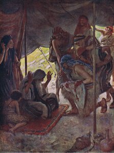El abrigo de José llevado a Jacob, ilustración de Pictures That Teach The Crown Series, 1920 de Harold Copping