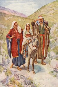 Nuevo Testamento: El retorno de Egipto (litografía en color) de Harold Copping