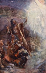 Nuevo Testamento: Los pastores de Belén (litografía en color) de Harold Copping