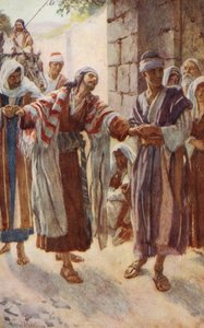 Nuevo Testamento: "¿Por qué me persigues" (litografía en color) de Harold Copping