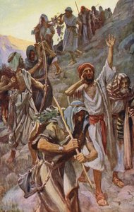 Antiguo Testamento: "Una tierra que mana leche y miel" (litografía en color) de Harold Copping
