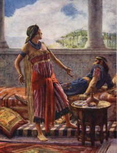 Antiguo Testamento: Un rey y una reina malvados (litografía en color) de Harold Copping