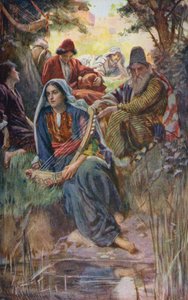 Antiguo Testamento: Junto a los ríos de Babilonia (litografía en color) de Harold Copping