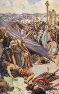 Antiguo Testamento: La vida por una mirada, La serpiente de bronce (litografía en color) de Harold Copping
