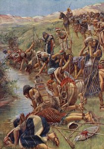 Antiguo Testamento: Los hombres que lamieron (litografía en color)