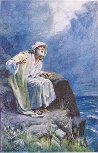 San Juan en la isla de Patmos, ilustración de Harold Copping Pictures: The Crown Series, c.1920s de Harold Copping