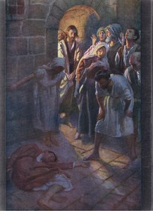 La caída de Eutico, ilustración de Harold Copping Pictures: The Crown Series, c.1920s