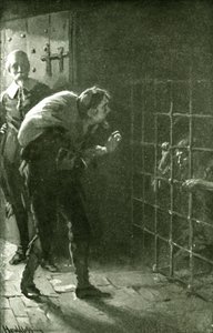 El hombre en la jaula de hierro (litografía) de Harold Copping