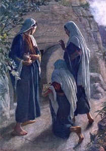 La mujer en el Sepulcro (litografía a color) de Harold Copping