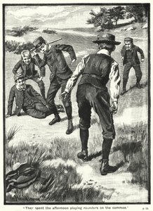 "Pasaron la tarde jugando al rounders en el campo" (grabado) de Harold Copping