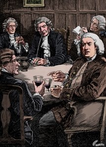 El Dr. Johnson conversando con sus amigos de Harold Edward Hughes Nelson