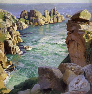 Logans Rock, playa de Porthcurno, Cornualles de Harold Harvey