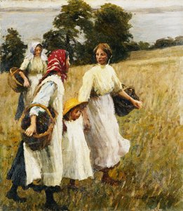La cosecha de moras, c.1908 (óleo sobre lienzo) de Harold Harvey