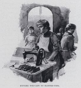 Colocando punteras a las partes superiores de las zapatillas de Harold Hume Piffard