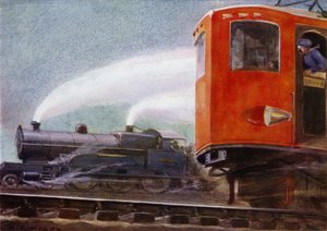 Locomotoras eléctricas y de vapor en los ferrocarriles británicos (litografia en color)