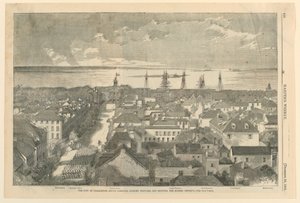 La ciudad de Charleston, Carolina del Sur, mirando hacia el mar y mostrando el distrito quemado, de Harper