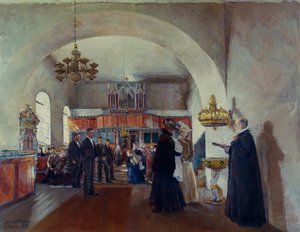 Bautizo en la iglesia de Stange de Harriet Backer