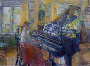 Música, interior de la rectoría de Loiten de Harriet Backer